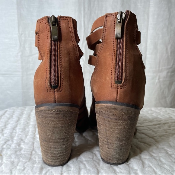 Free People Strappy Hybrid Stacked Heel Boot Brown Leather 38 Brown Zip Strap - Picture 4 of 15